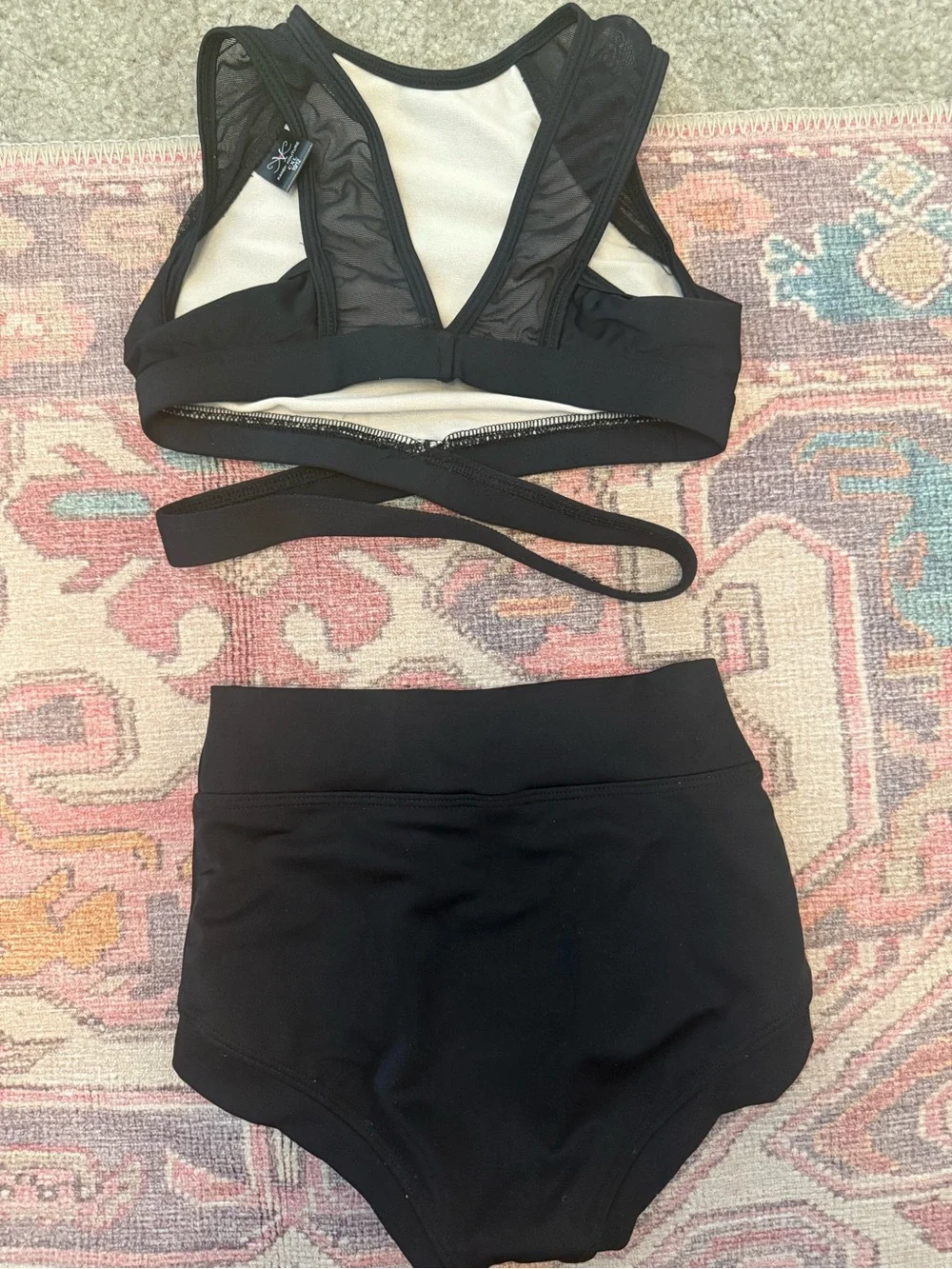 Kids Black Two-Piece Dance Set with Crisscross Waistband